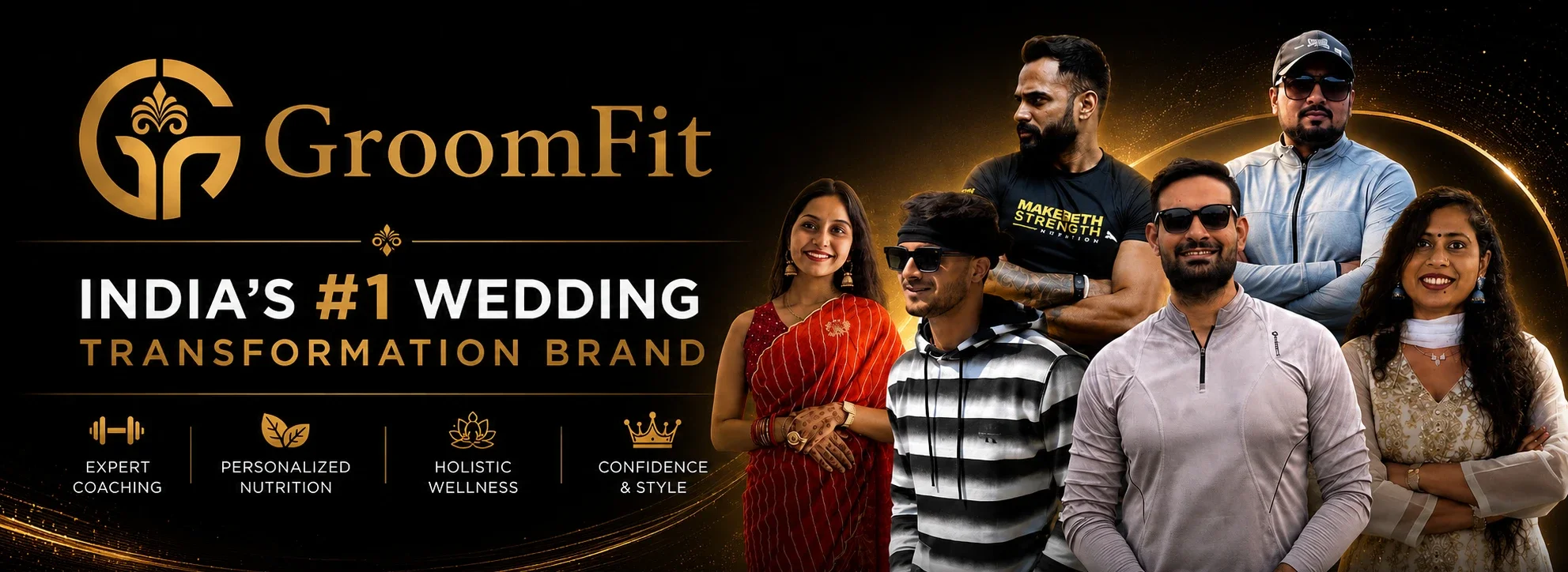 The GroomFit team together: coaches and founder of India's #1 wedding transformation brand